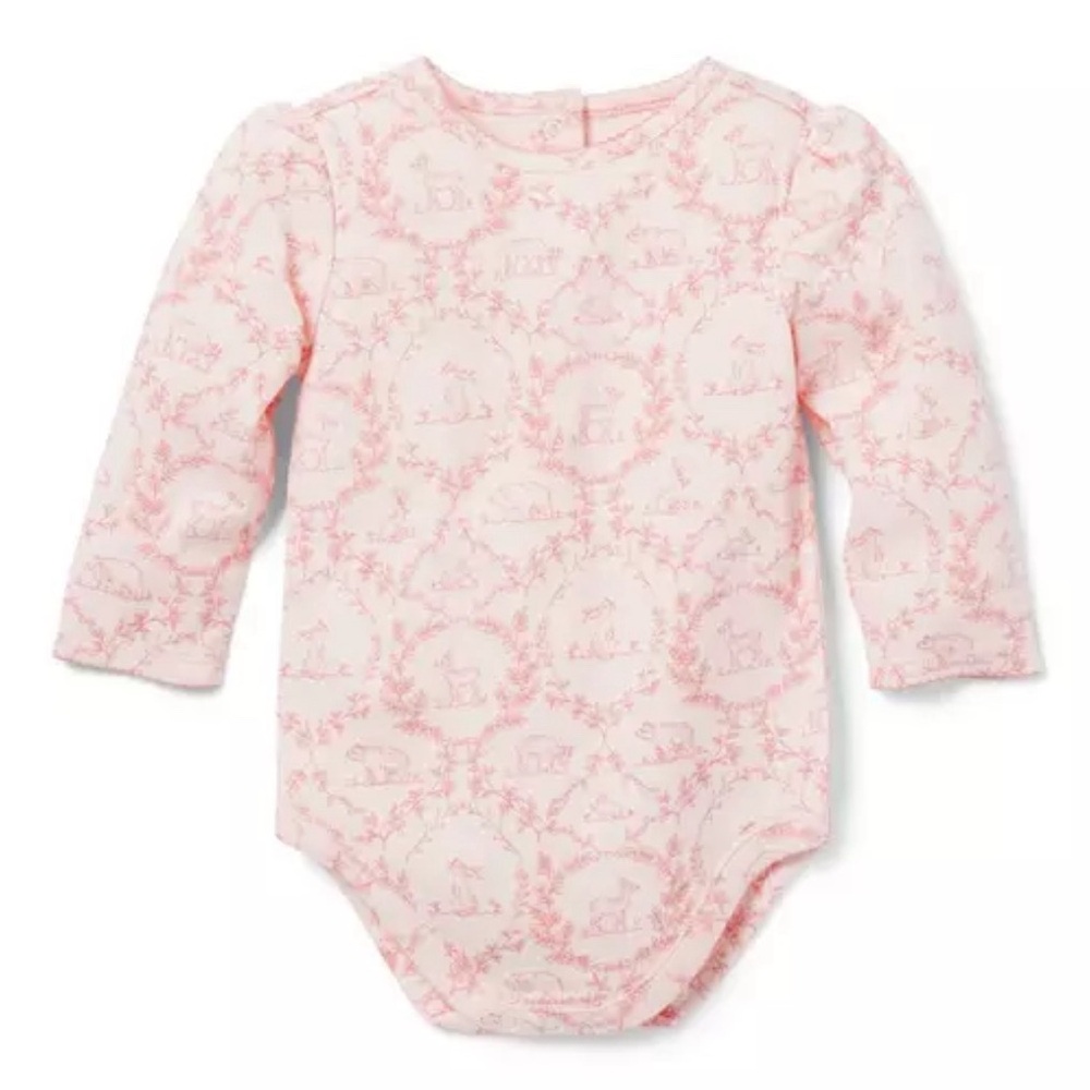 Janie and Jack woodland toile onesie bodysuit.